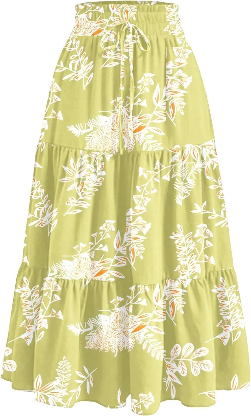 Floral Midi Length Skirt Casual Work Flowy A Line Skirts Summer Comfy Business Casual Outfits