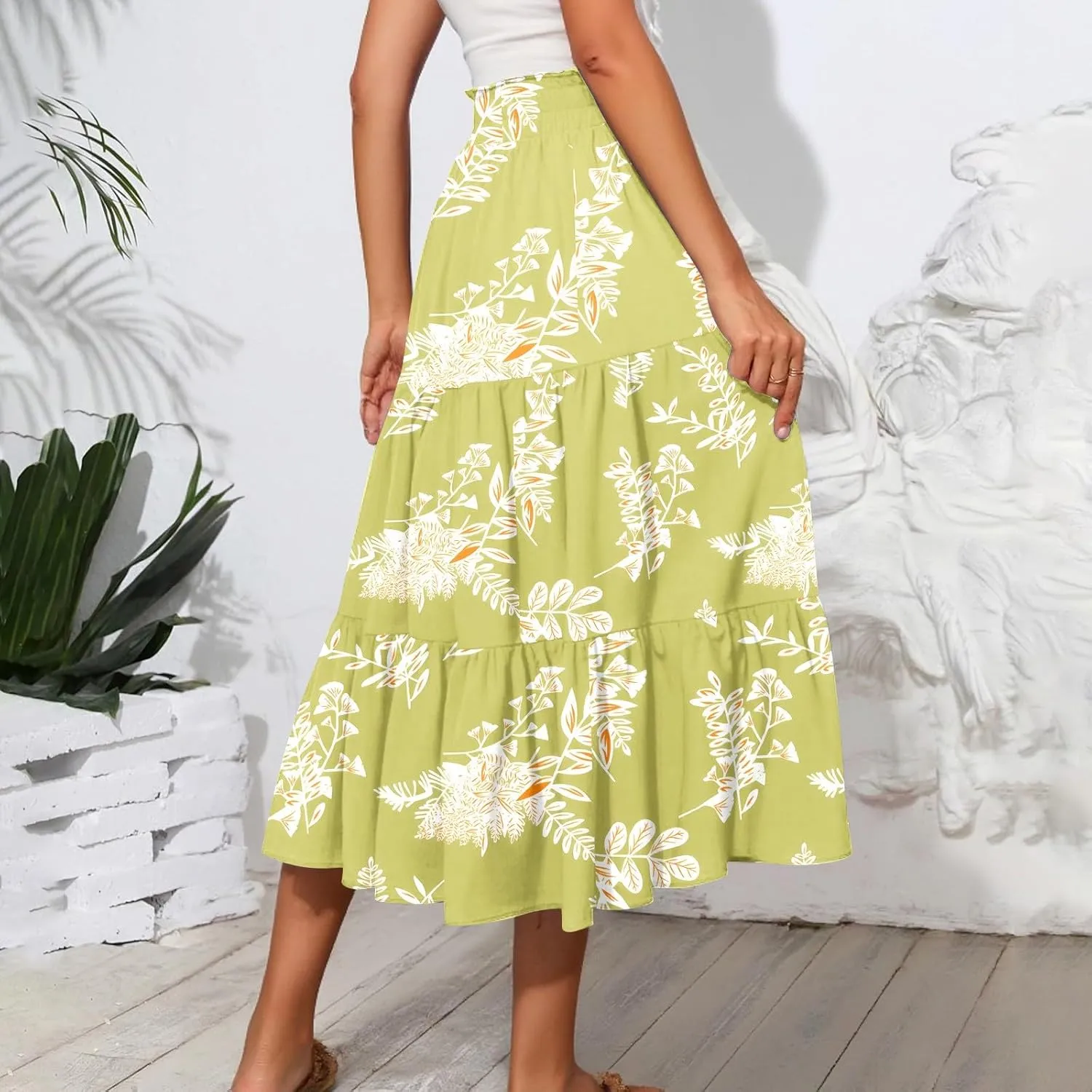 Floral Midi Length Skirt Casual Work Flowy A Line Skirts Summer Comfy Business Casual Outfits