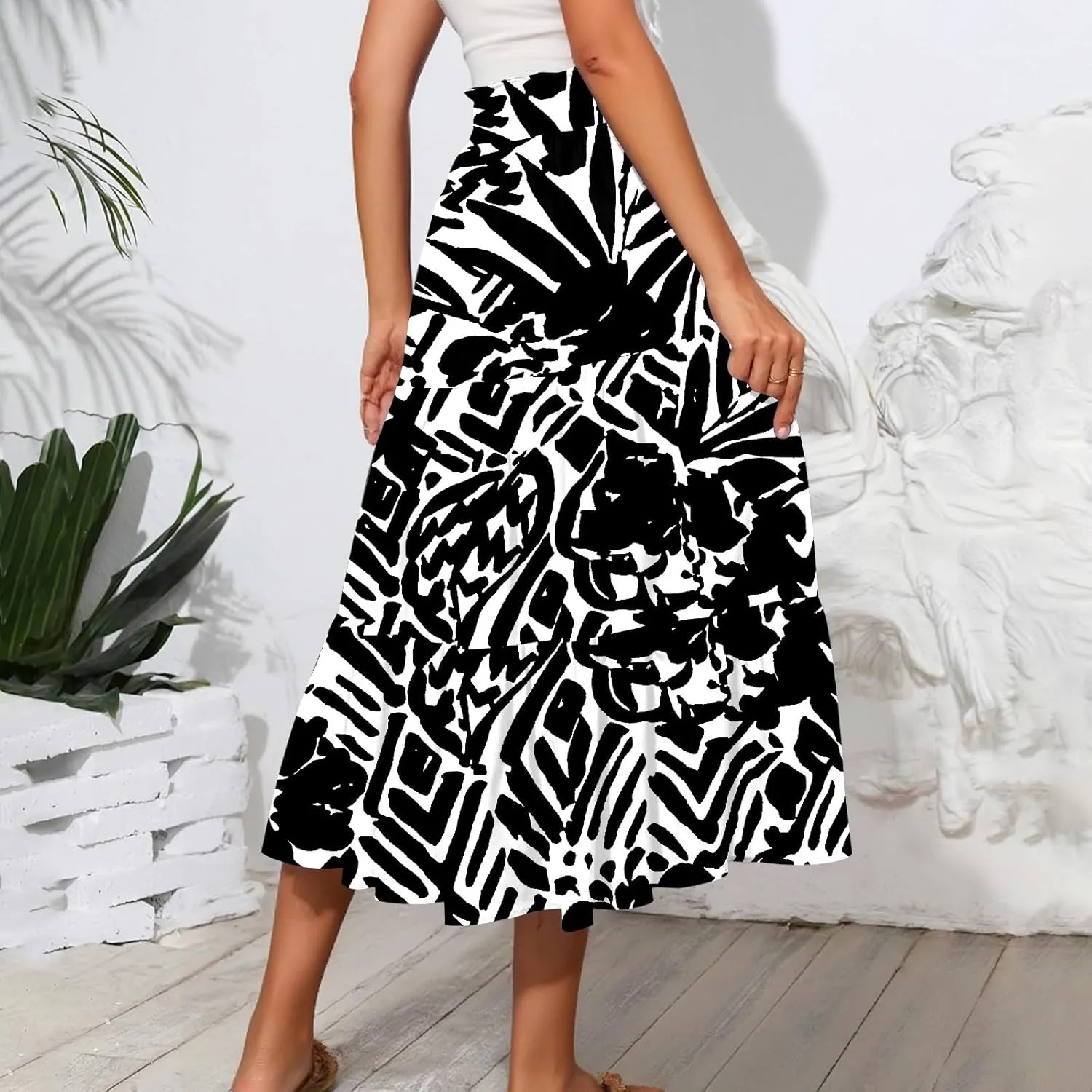 Floral Midi Length Skirt Casual Work Flowy A Line Skirts Summer Comfy Business Casual Outfits