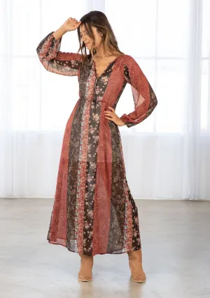 Floral Patchwork Bohemian Long Sleeve Maxi Dress