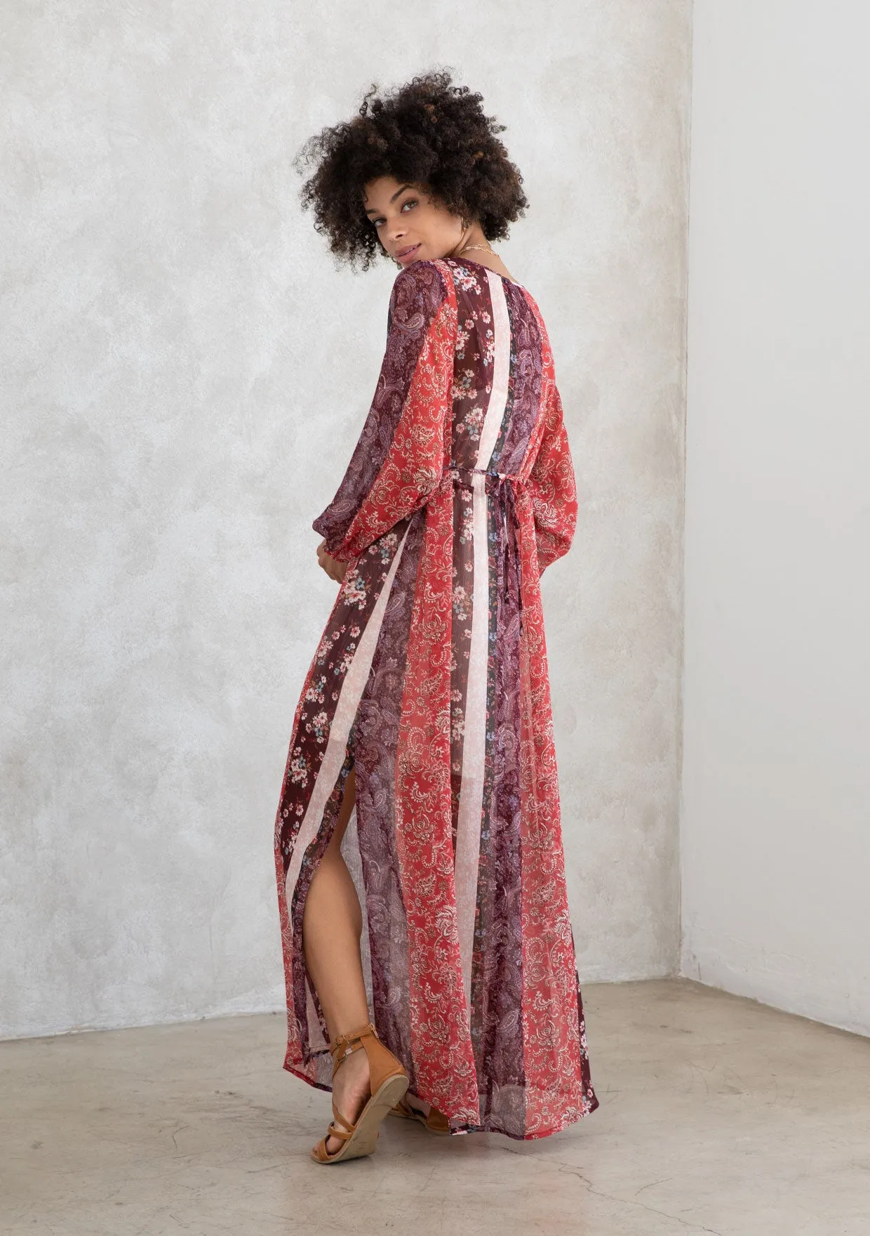 Floral Patchwork Bohemian Long Sleeve Maxi Dress