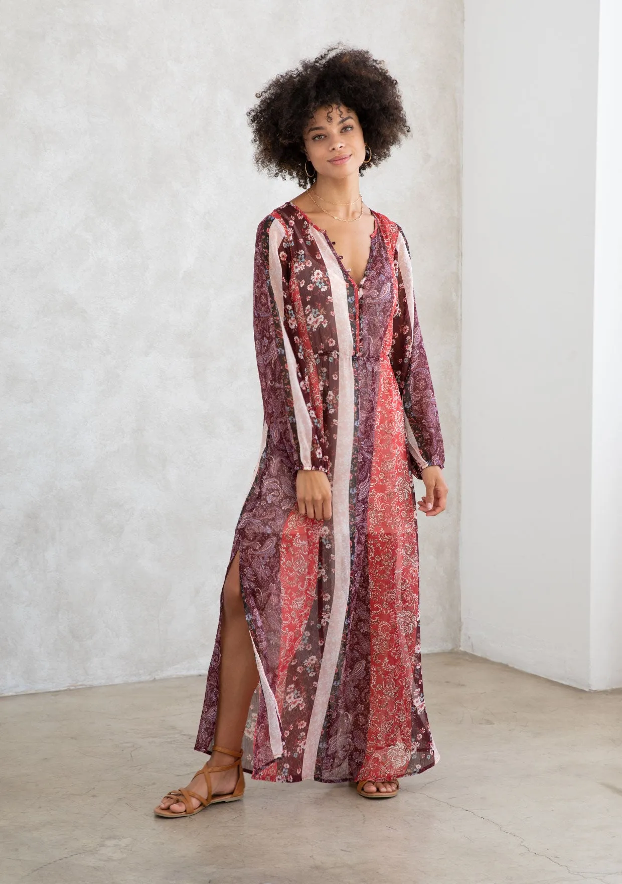 Floral Patchwork Bohemian Long Sleeve Maxi Dress