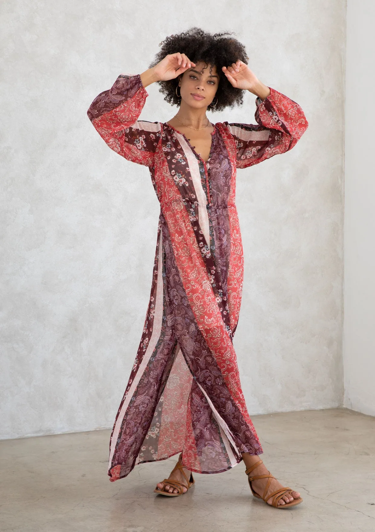 Floral Patchwork Bohemian Long Sleeve Maxi Dress