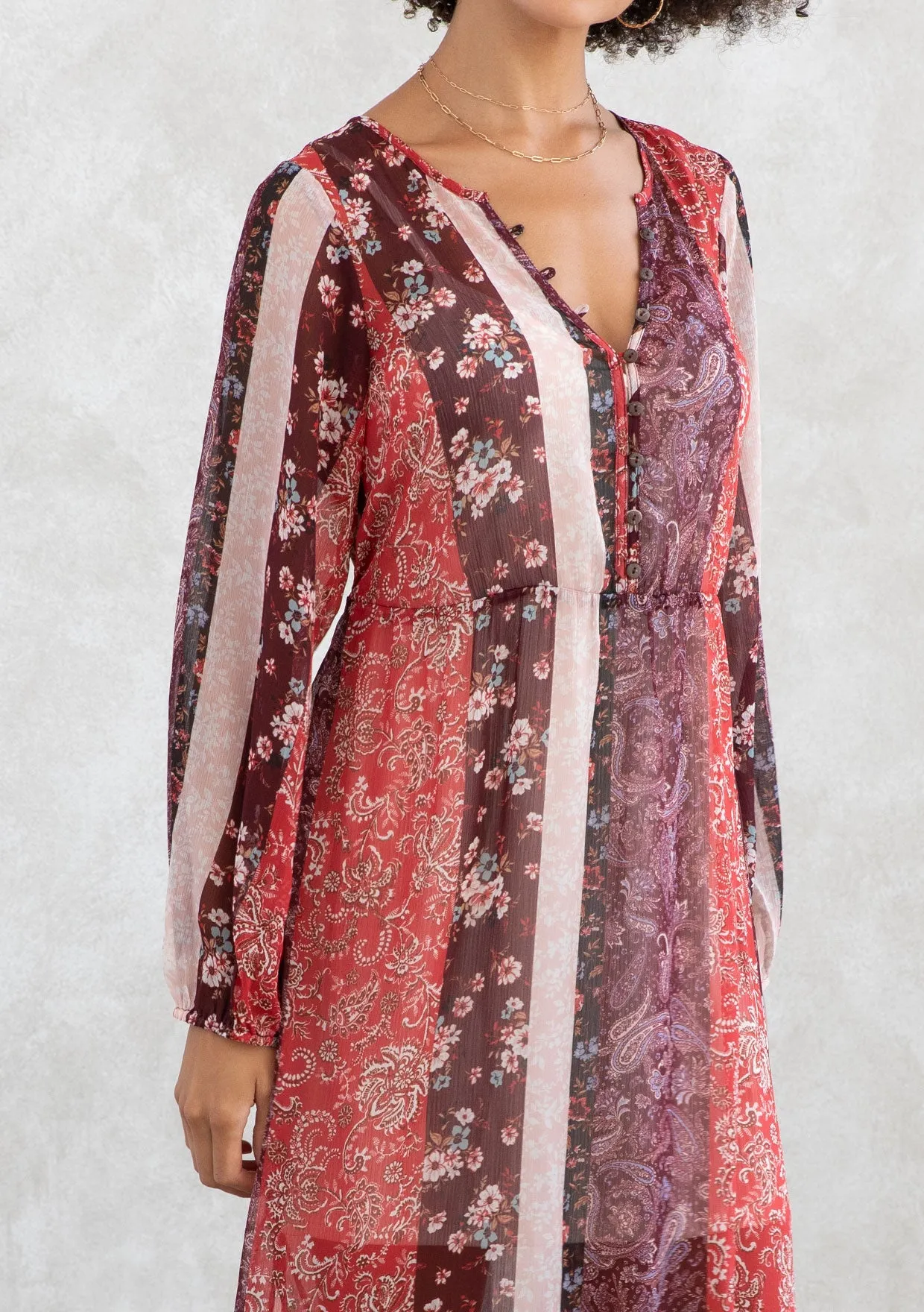 Floral Patchwork Bohemian Long Sleeve Maxi Dress