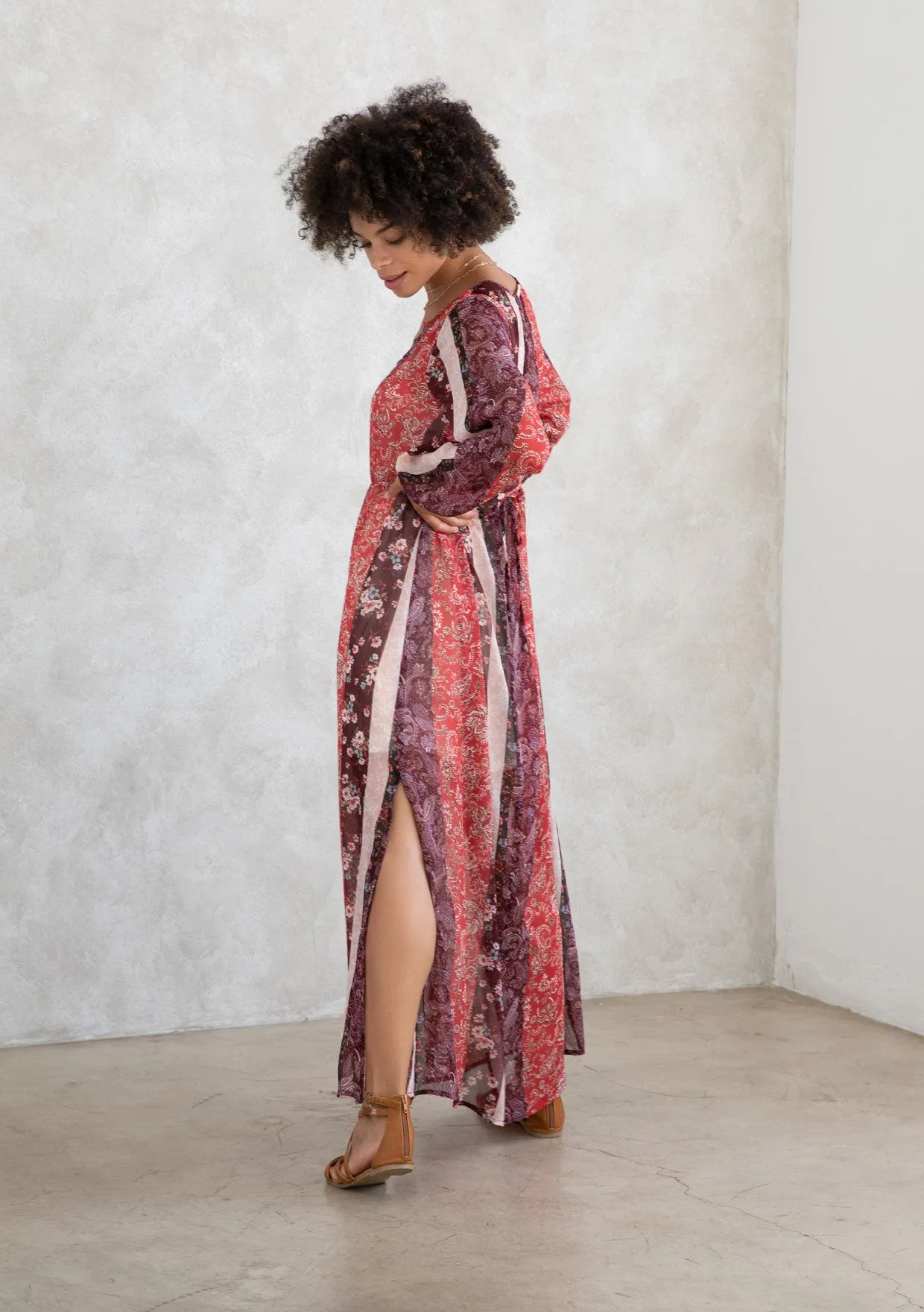 Floral Patchwork Bohemian Long Sleeve Maxi Dress