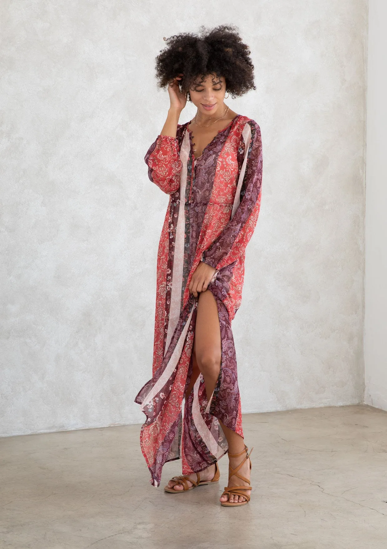 Floral Patchwork Bohemian Long Sleeve Maxi Dress