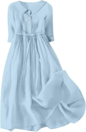 Floral Sundresses for Women 2025 Summer Lapel Neck Button A-Line Dress Trendy Vacation Beach Flowy Long Dress