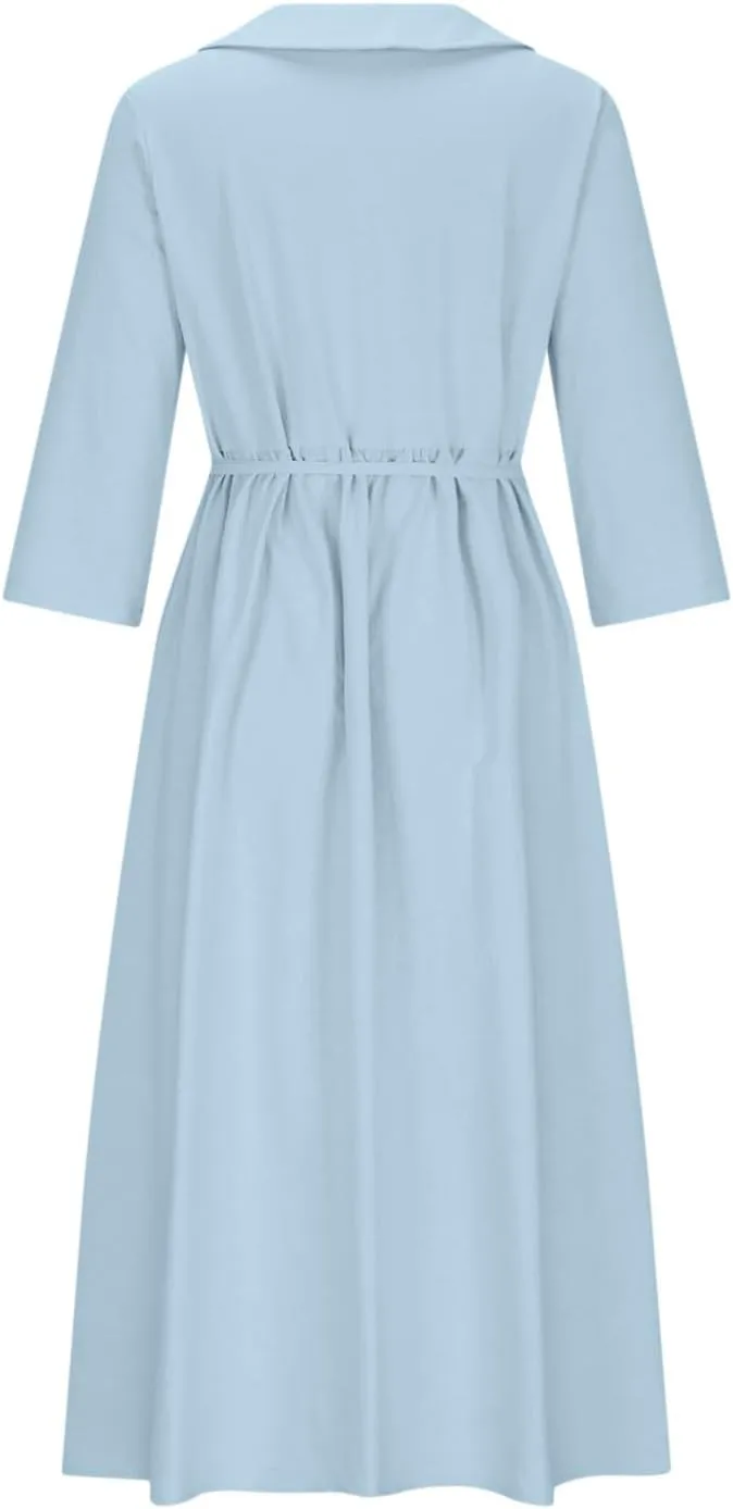 Floral Sundresses for Women 2025 Summer Lapel Neck Button A-Line Dress Trendy Vacation Beach Flowy Long Dress