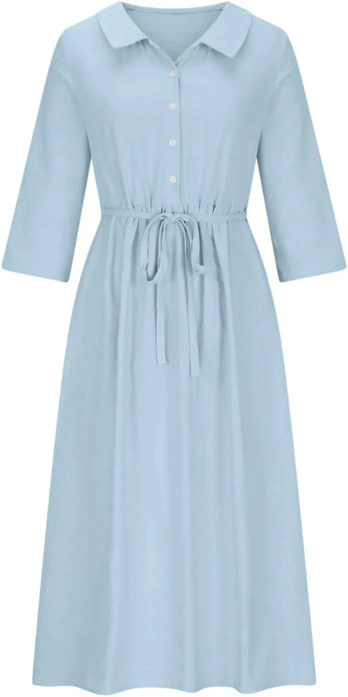 Floral Sundresses for Women 2025 Summer Lapel Neck Button A-Line Dress Trendy Vacation Beach Flowy Long Dress