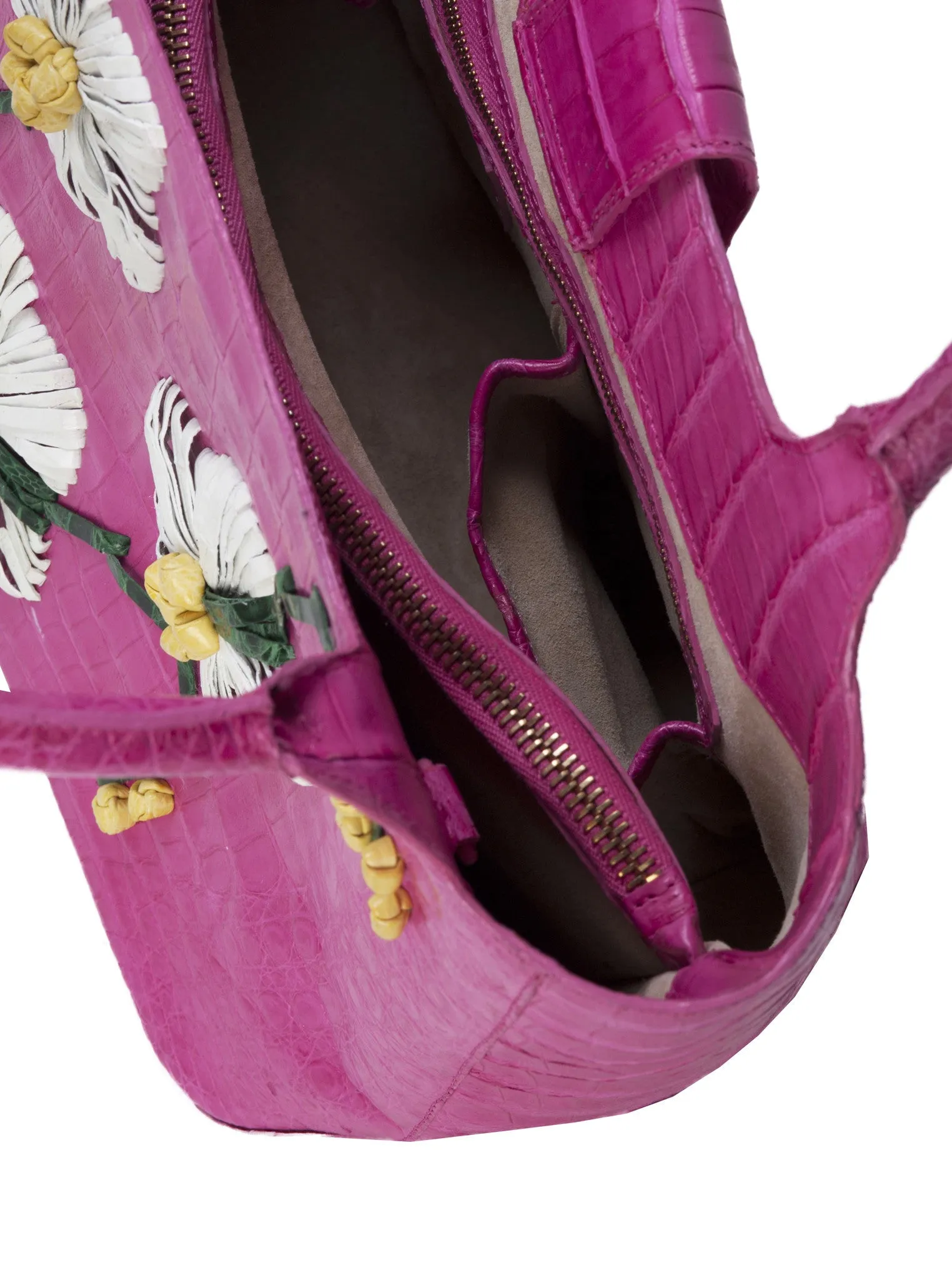 Flower Embroidered Crocodile Tote