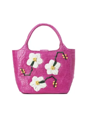 Flower Embroidered Crocodile Tote