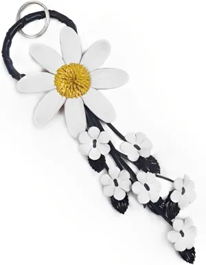 Flower Keyring Keychain - Hand Made Leather Key Organizer Colorful Decorative Collectible Handbag Purse Tassels Charms Bag Accessories Handcraft Décor Gifts