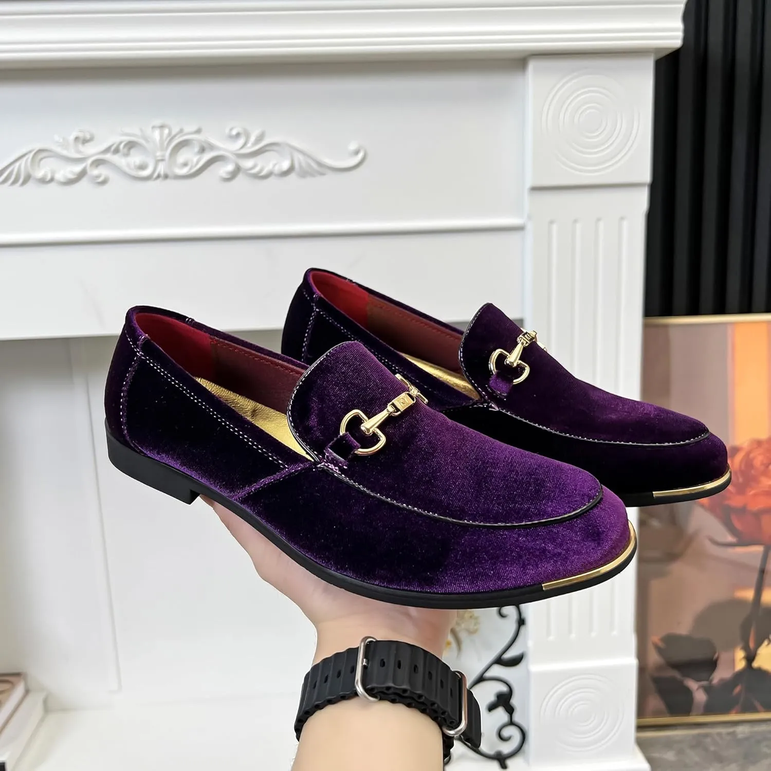 FLQL Men's Luxury Velvet Penny Loafers Shoes Embroidery Suede Dress Loafers Daily Boats Shoes for Party Wedding Prom Size 7-13