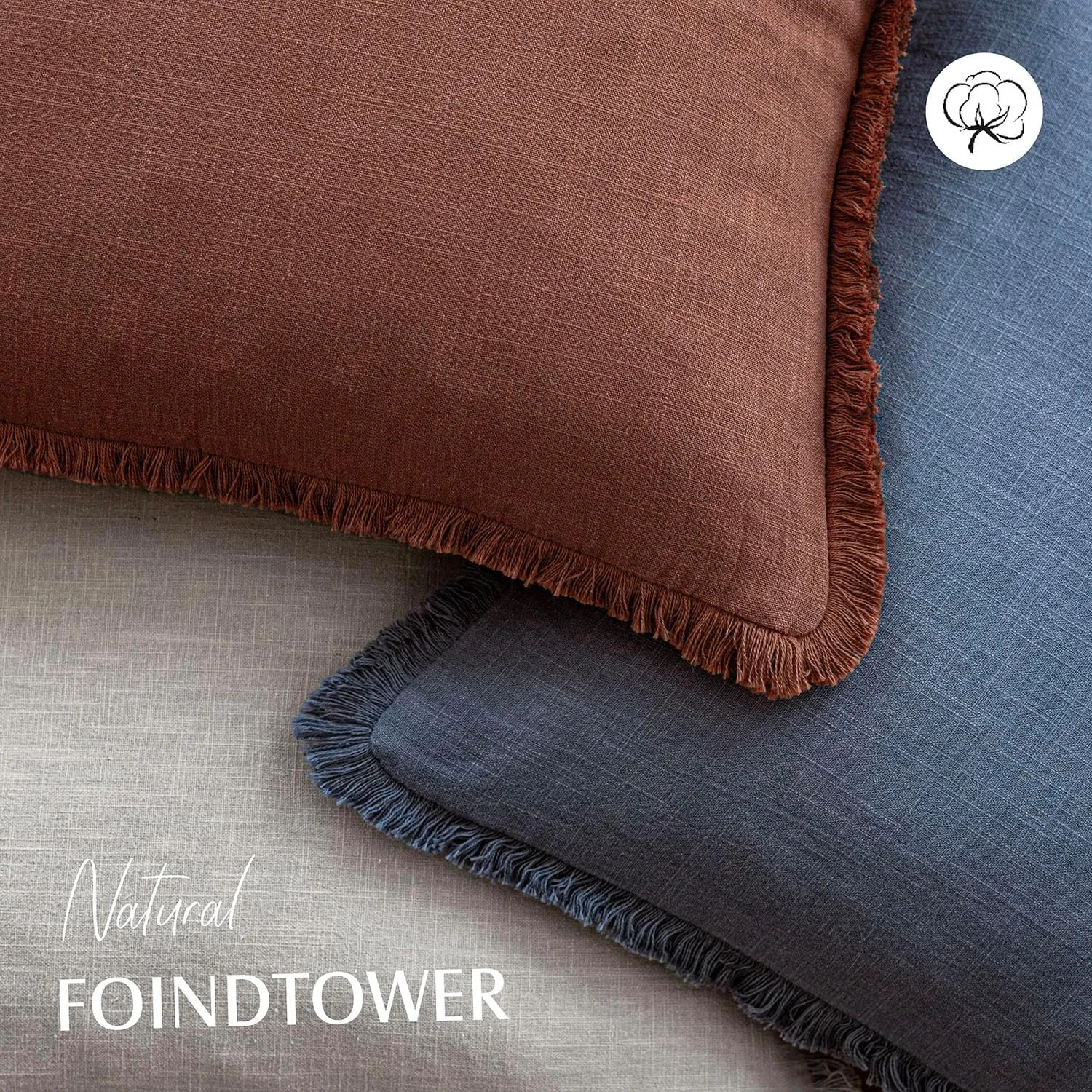 Foindtower Set of 2 Decorative Linen Fringe Throw Pillow Covers Boho Farmhouse Cushion Cover with Tassels Soft Accent Pillowcase for Couch Chair Sofa Bed Living Room Home Decor,18×18 Inch,Rust Red