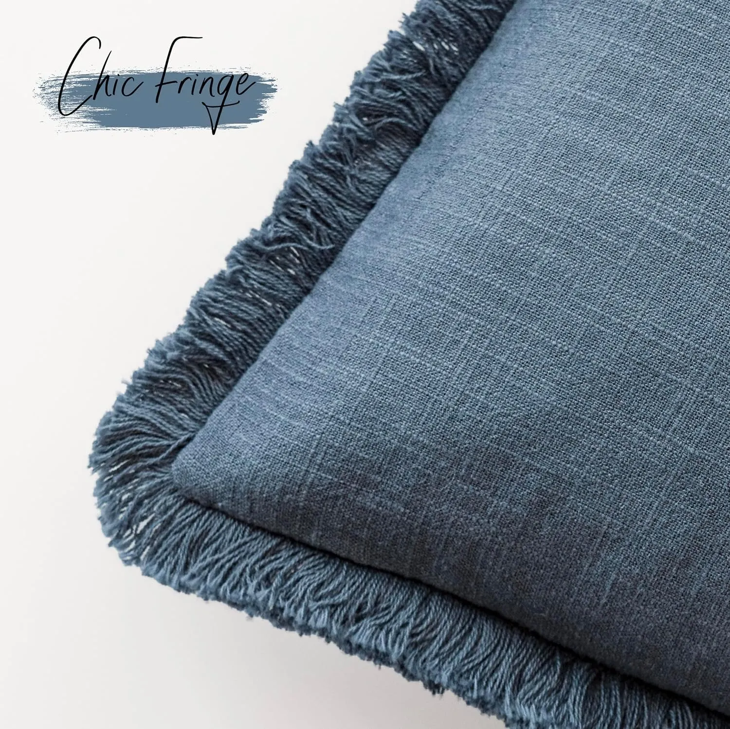 Foindtower Set of 2 Decorative Linen Fringe Throw Pillow Covers Cozy Farmhouse Cushion Cover with Tassels Accent Pillowcase for Couch Chair Sofa Bed Living Room Home Decor,18×18 Inch,Dark Blue
