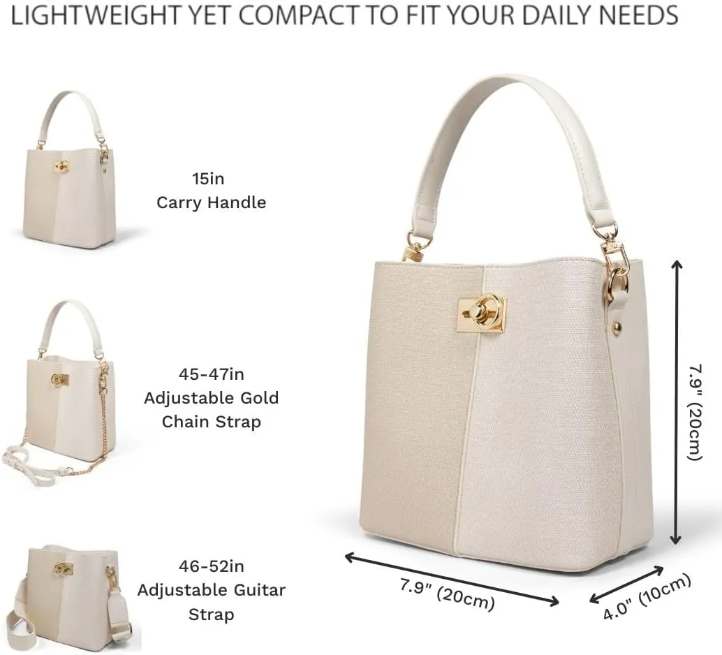FOLSOM Leather Crossbody Bags for Women - 5 Colors | Leather Bucket Bags for Women - 3 Straps, 3 Compartments, & 3 Closures