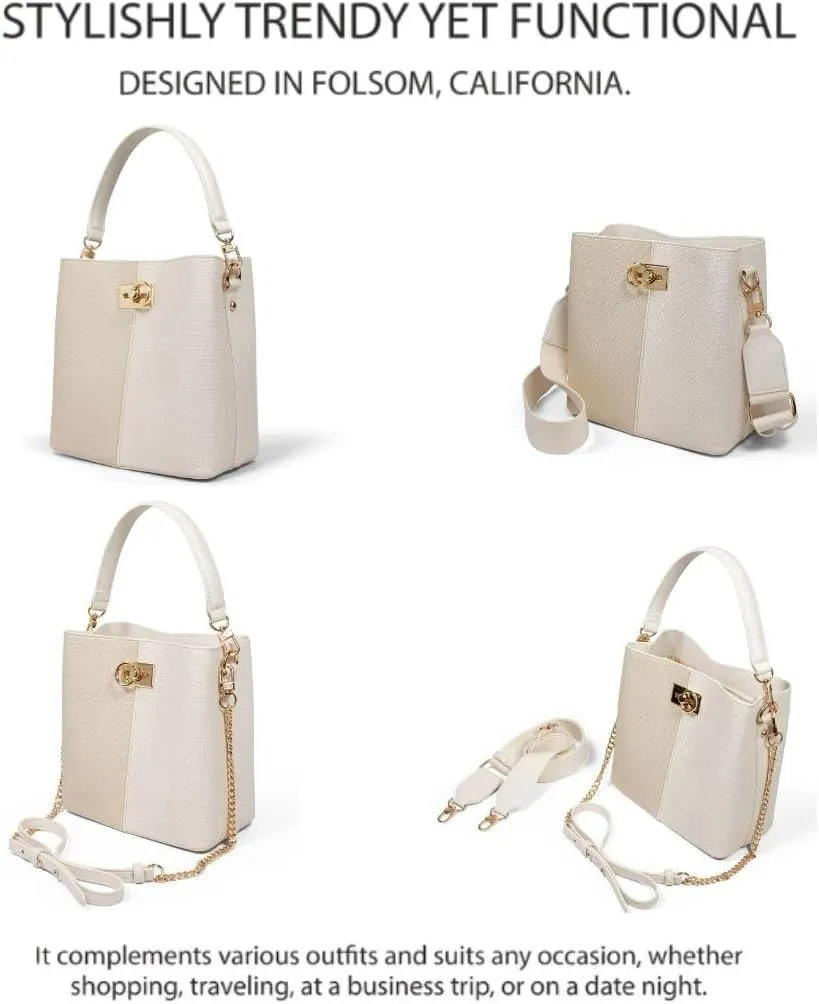 FOLSOM Leather Crossbody Bags for Women - 5 Colors | Leather Bucket Bags for Women - 3 Straps, 3 Compartments, & 3 Closures