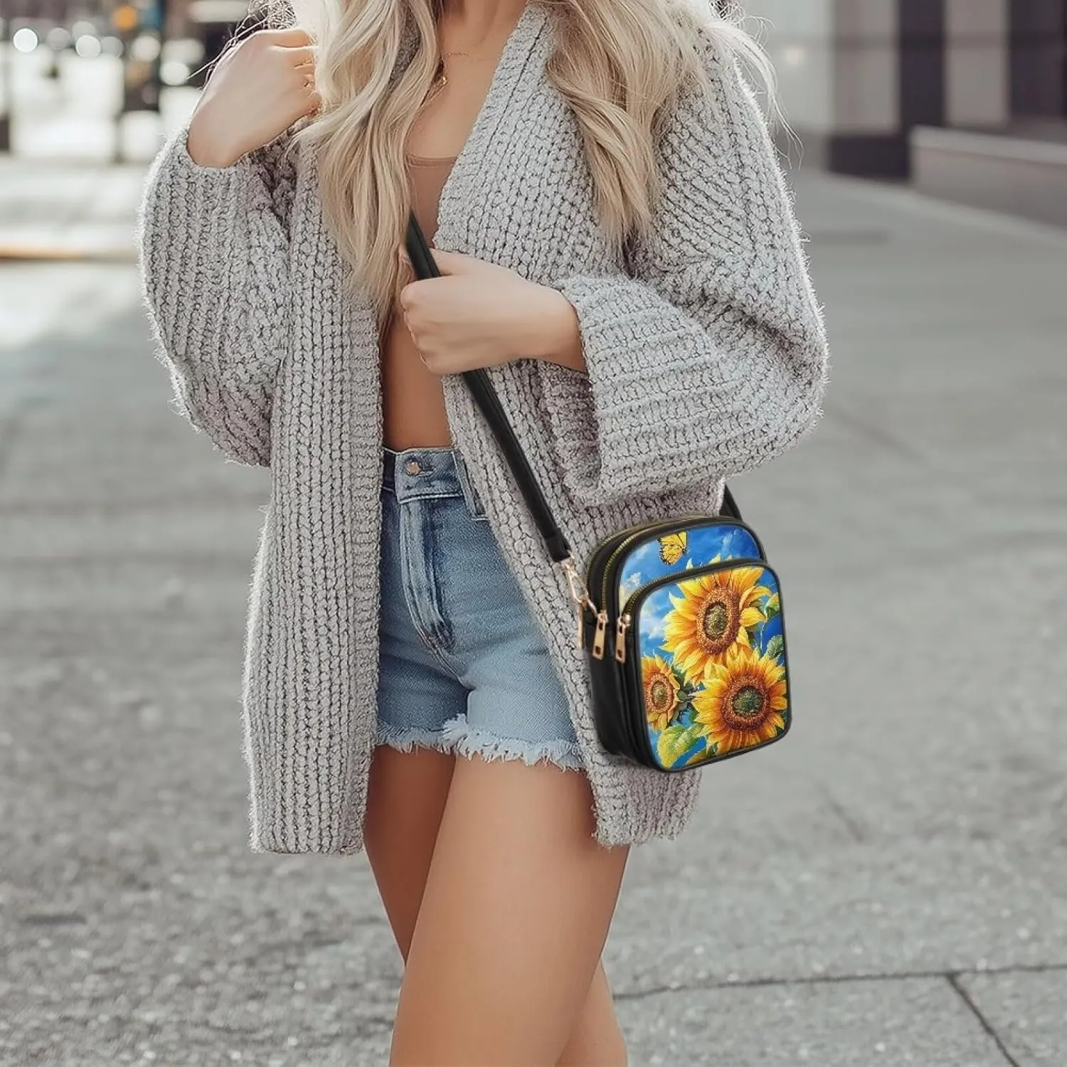FOR U DESIGNS Sunflower Crossbody Bags for Women Leather Hobo Satchel Purses Multi Zipper Pockets Trendy Shoulder Bag