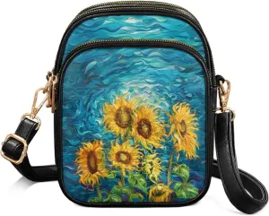 FOR U DESIGNS Sunflower Crossbody Bags for Women Leather Hobo Satchel Purses Multi Zipper Pockets Trendy Shoulder Bag