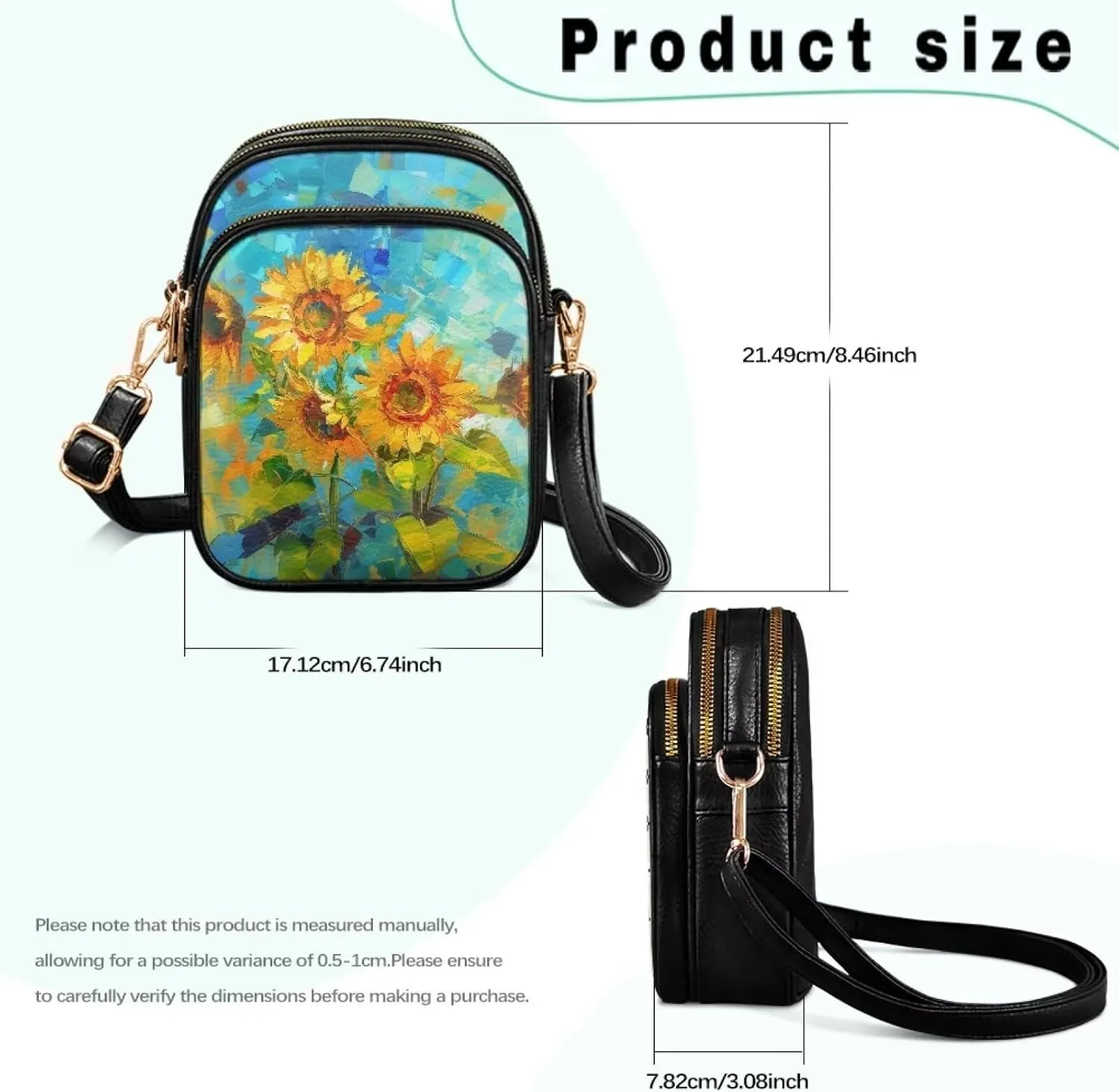 FOR U DESIGNS Sunflower Crossbody Bags for Women Leather Hobo Satchel Purses Multi Zipper Pockets Trendy Shoulder Bag