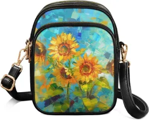 FOR U DESIGNS Sunflower Crossbody Bags for Women Leather Hobo Satchel Purses Multi Zipper Pockets Trendy Shoulder Bag