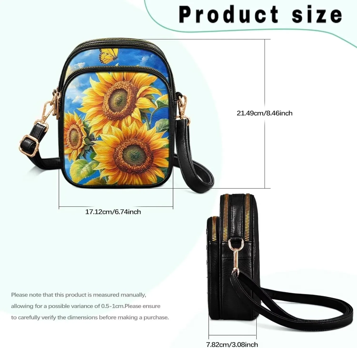 FOR U DESIGNS Sunflower Crossbody Bags for Women Leather Hobo Satchel Purses Multi Zipper Pockets Trendy Shoulder Bag