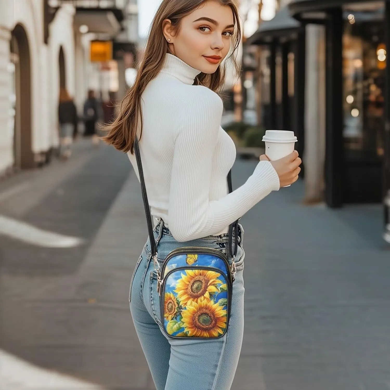 FOR U DESIGNS Sunflower Crossbody Bags for Women Leather Hobo Satchel Purses Multi Zipper Pockets Trendy Shoulder Bag