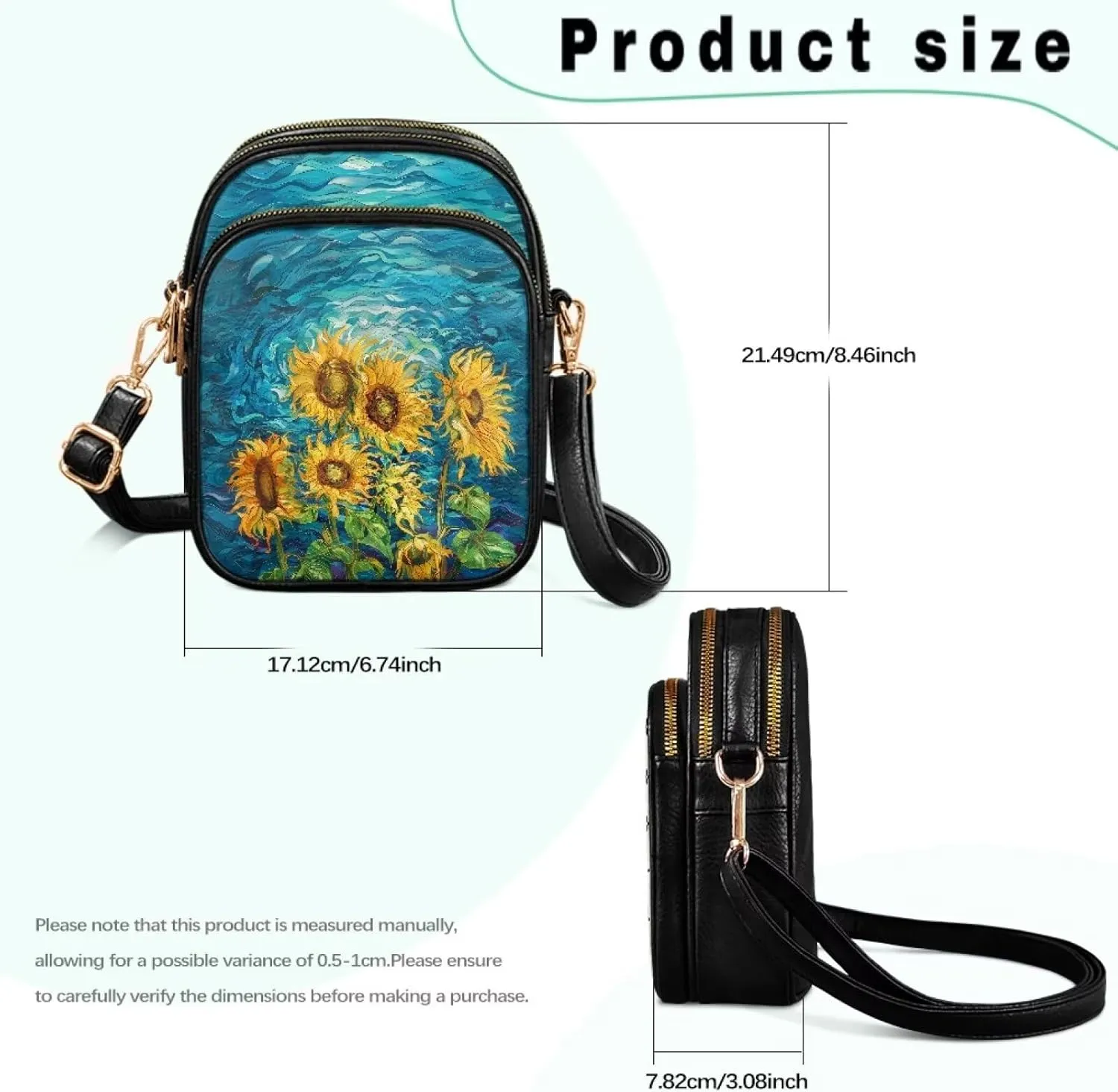 FOR U DESIGNS Sunflower Crossbody Bags for Women Leather Hobo Satchel Purses Multi Zipper Pockets Trendy Shoulder Bag