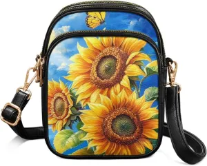 FOR U DESIGNS Sunflower Crossbody Bags for Women Leather Hobo Satchel Purses Multi Zipper Pockets Trendy Shoulder Bag