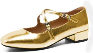 FOWT Women Square Toe Crossed Strap Mary Janes Block Low Heel Pumps Adjustable Buckles Lovely Dates Party Wedding Dress Shoes Size 4-16 US