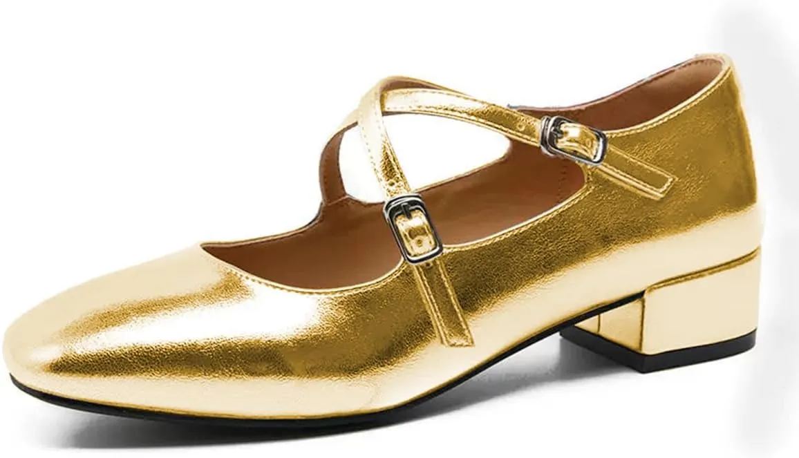 FOWT Women Square Toe Crossed Strap Mary Janes Block Low Heel Pumps Adjustable Buckles Lovely Dates Party Wedding Dress Shoes Size 4-16 US