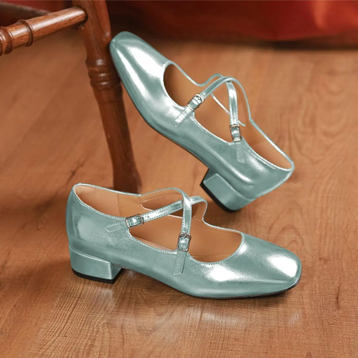 FOWT Women Square Toe Crossed Strap Mary Janes Block Low Heel Pumps Adjustable Buckles Lovely Dates Party Wedding Dress Shoes Size 4-16 US