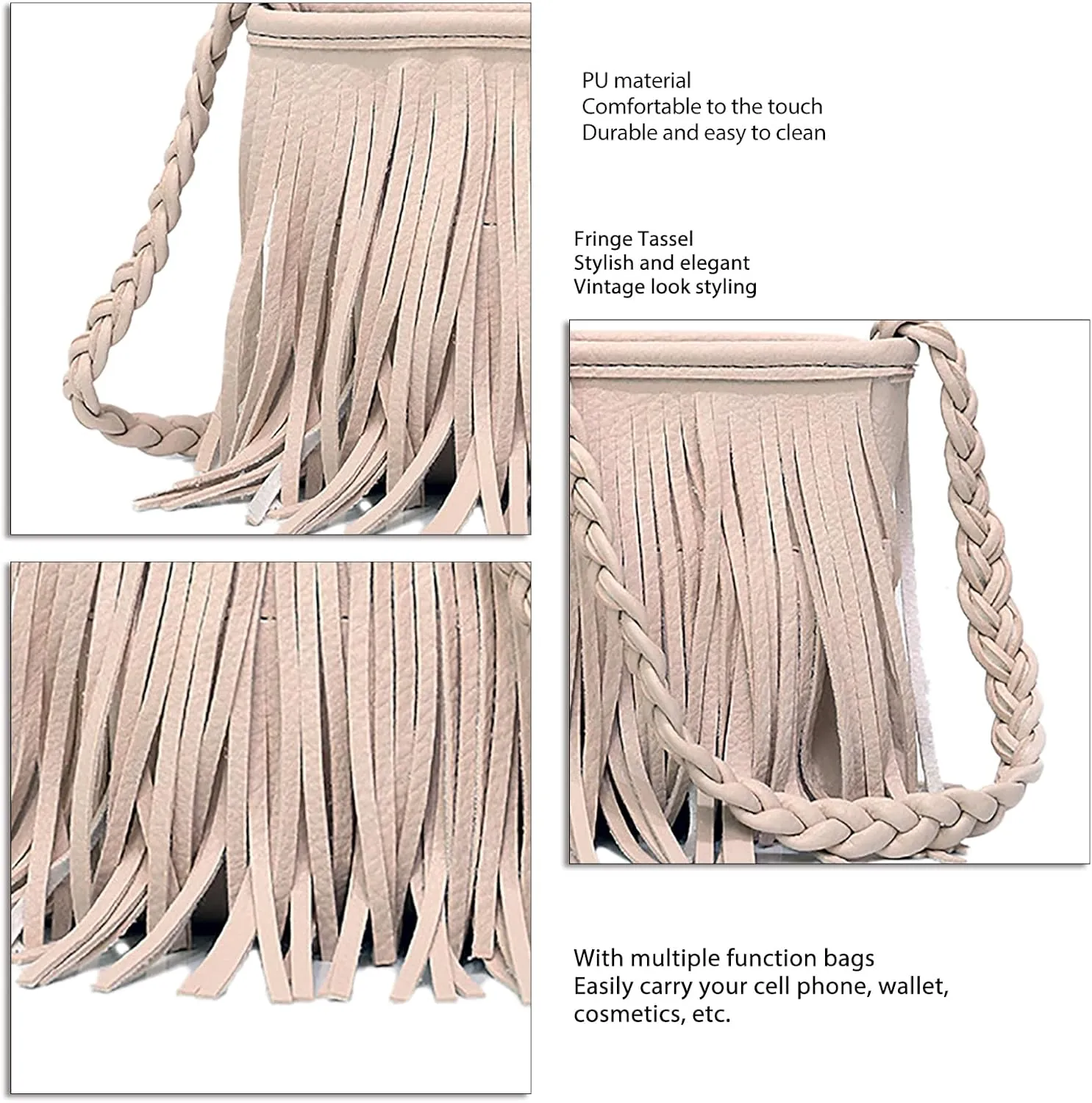 Fringe Tassel Handbag, PU Concise Fringe Tassel Shoulder Bag for Party for Women