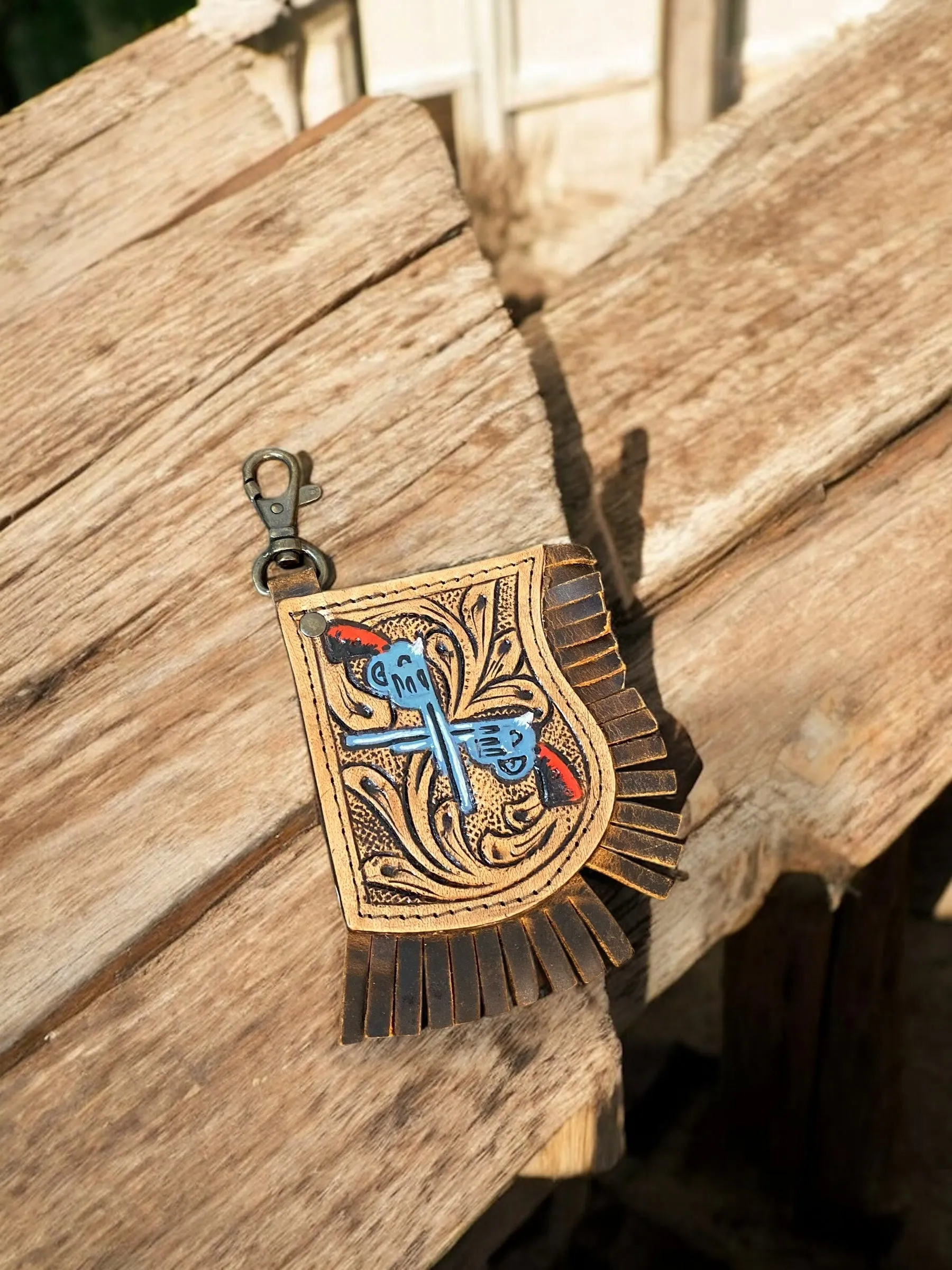 Fringe Tooled Leather Keychain