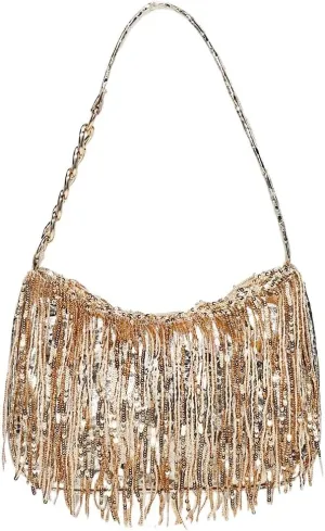 Fringed Armpit Bag, Shiny Shoulder Bag, Women's Dumpling Bag, Evening Bag, Wedding Bag, Y2K Purse Evening Purse (Golden)