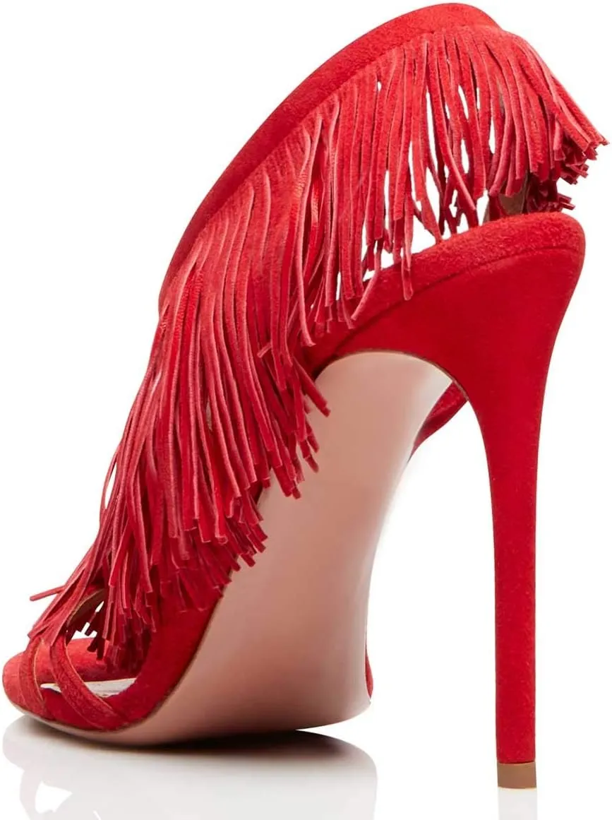 FSJ Women Sexy Fringe Stiletto High Heel Sandals Open Toe Slip On Cut Out Slingback Evening Party Dress Shoes Size 4-15 US