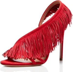 FSJ Women Sexy Fringe Stiletto High Heel Sandals Open Toe Slip On Cut Out Slingback Evening Party Dress Shoes Size 4-15 US