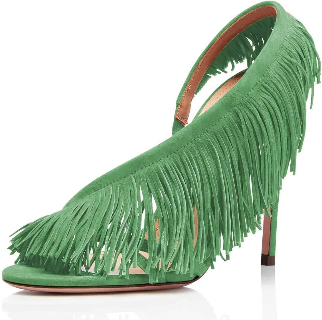 FSJ Women Sexy Fringe Stiletto High Heel Sandals Open Toe Slip On Cut Out Slingback Evening Party Dress Shoes Size 4-15 US