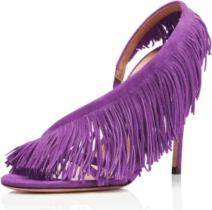 FSJ Women Sexy Fringe Stiletto High Heel Sandals Open Toe Slip On Cut Out Slingback Evening Party Dress Shoes Size 4-15 US