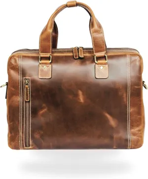 Full Grain Handmade Leather Briefcase for Men and Women – Twin-Compartment 15.6 in Laptop Satchel Messenger Bag