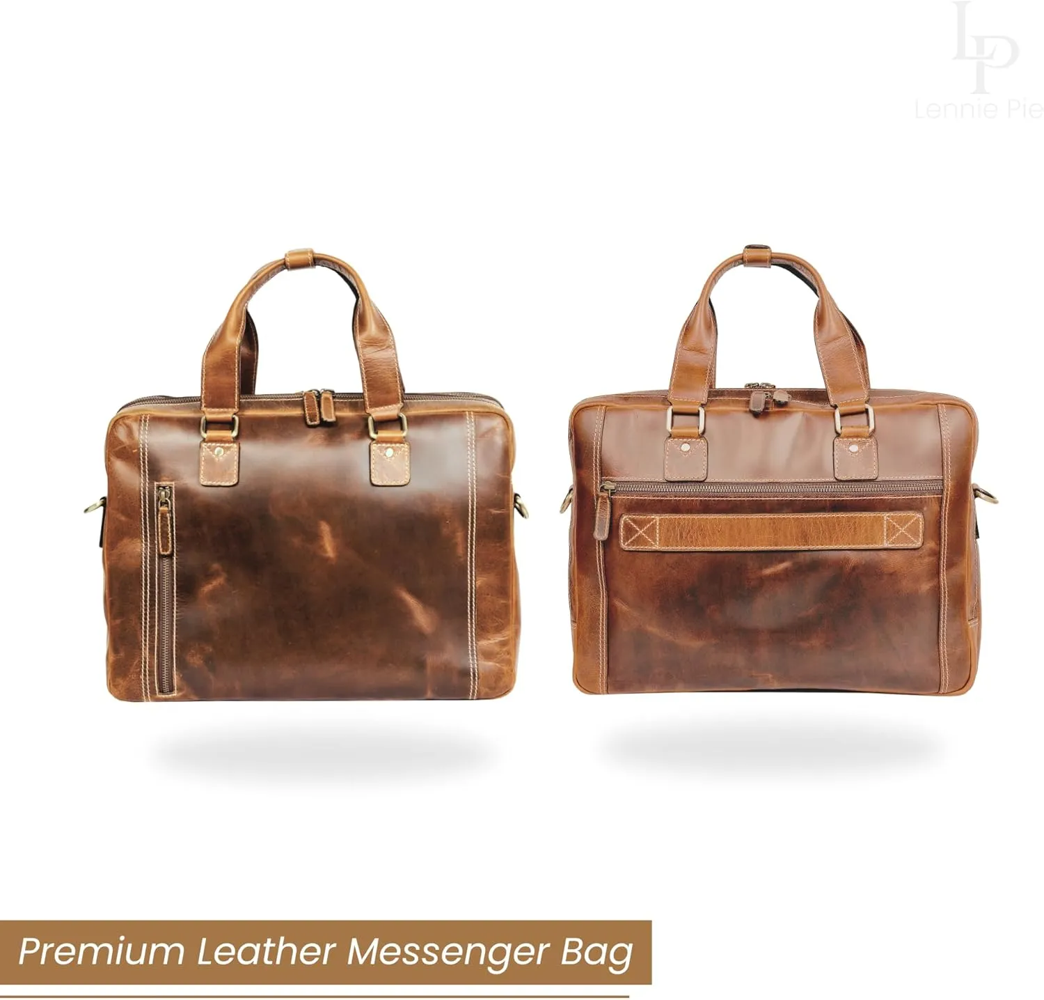 Full Grain Handmade Leather Briefcase for Men and Women – Twin-Compartment 15.6 in Laptop Satchel Messenger Bag