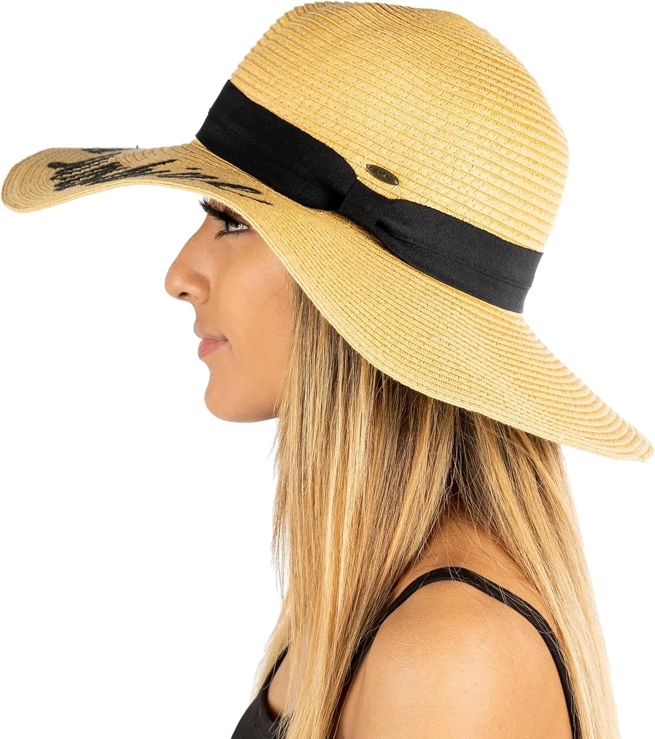 Funky Junque Women's Stylish Beach Sun Hat with Hello Sunshine Embroidery - UPF 50  Protection
