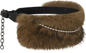 Fur Leather Belt Women Punk Belt Wide Beads Chain Belts for Dresses and Pants