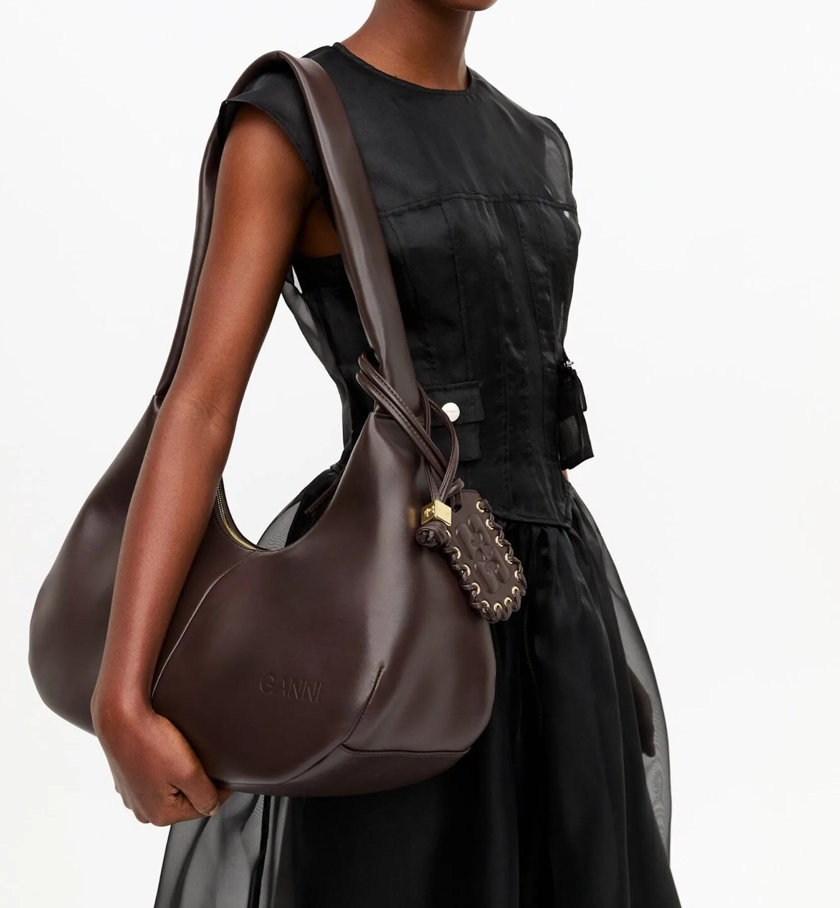 GANNI Seal Brown Hobo Bou Bag