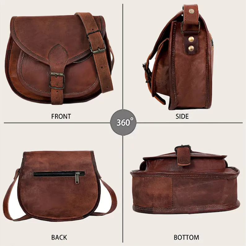 Genuine Brown Leather Vintage-Style Women's Crossbody Sling Bag