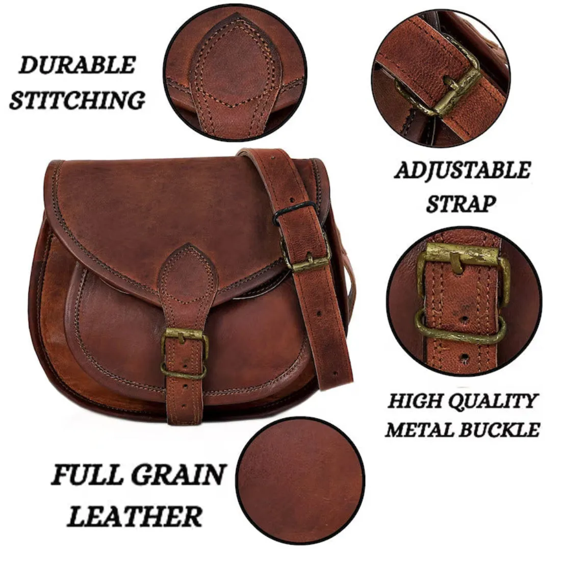 Genuine Brown Leather Vintage-Style Women's Crossbody Sling Bag
