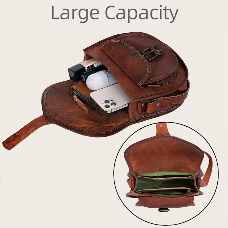 Genuine Brown Leather Vintage-Style Women's Crossbody Sling Bag