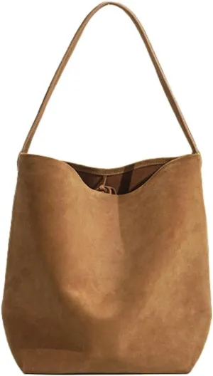 Genuine Leather Bucket Shoulder Bags for Women Ladies Large Tote Purse Handbags Soft Suede Working Satchel
