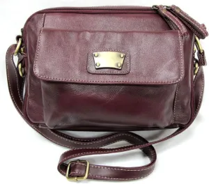 Genuine Leather Classic Cross Body 2 Compartment  Multi Pocket Handbag with Organizer Burgundy