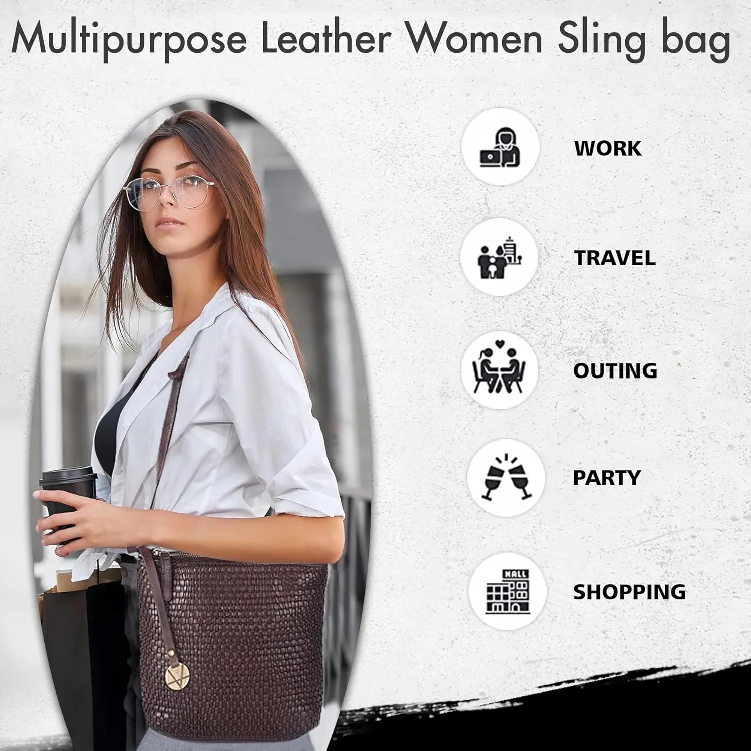 Genuine Leather Crossbody Sling Bag for Women - Trendy Casual Office Bag with Adjustable Strap